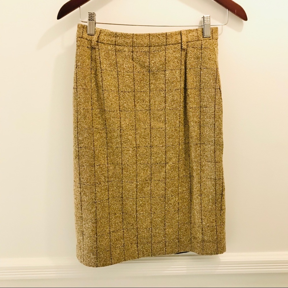 Vintage Mondi Tweed Wool Skirt Plaid 36 Tan brown